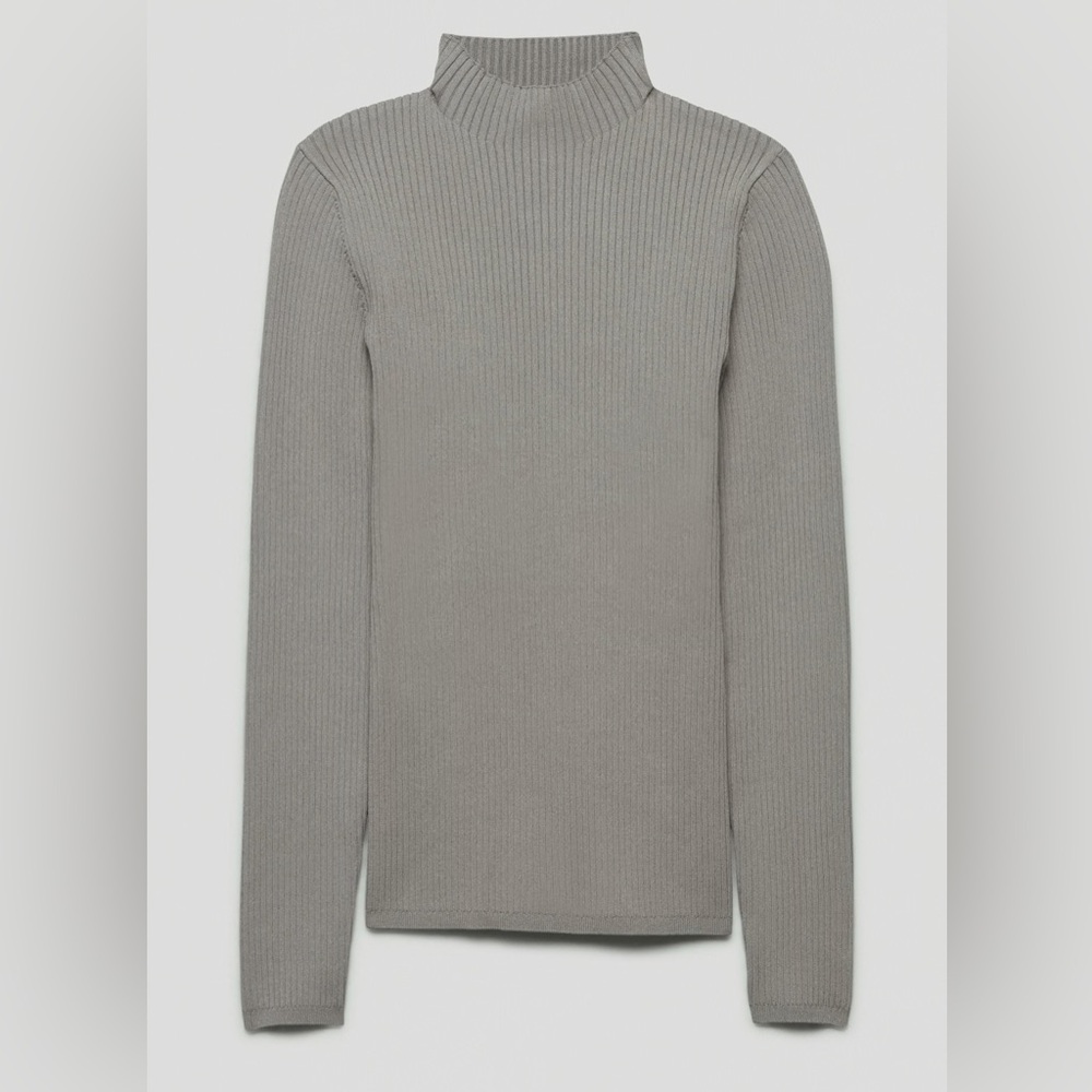 Aritzia Babaton Sculpt Knit Tie-back Longsleeve - Grey Rib-knit Mockneck Sweater